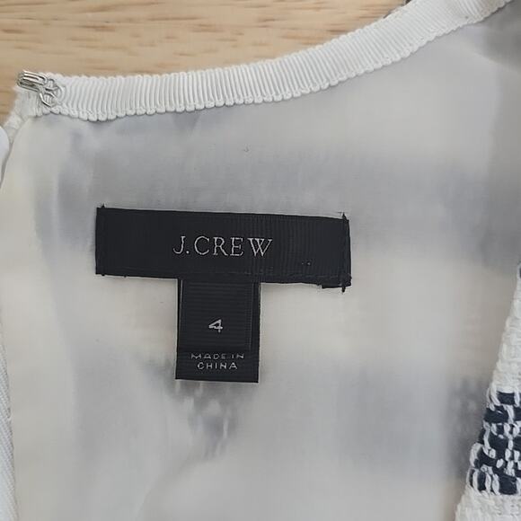 J. Crew Striped Tweed Sheath White Blue Nautical Dress Size 4 V Neck Office - Picture 3 of 9